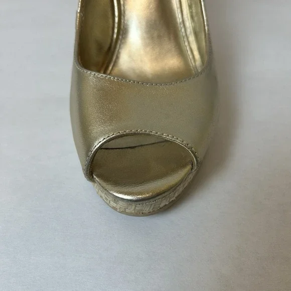 Lilly Pulitzer Shoes Womens 5.5 Gold Sandals Wedge Heels Slingback Kristen - Picture 14 of 15